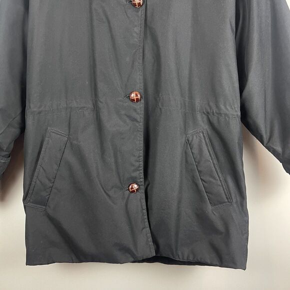 Talbots Womens Coat Jacket Sz S Black Vintage Faux Fur Hood Cool Weather Buttons - Picture 3 of 12